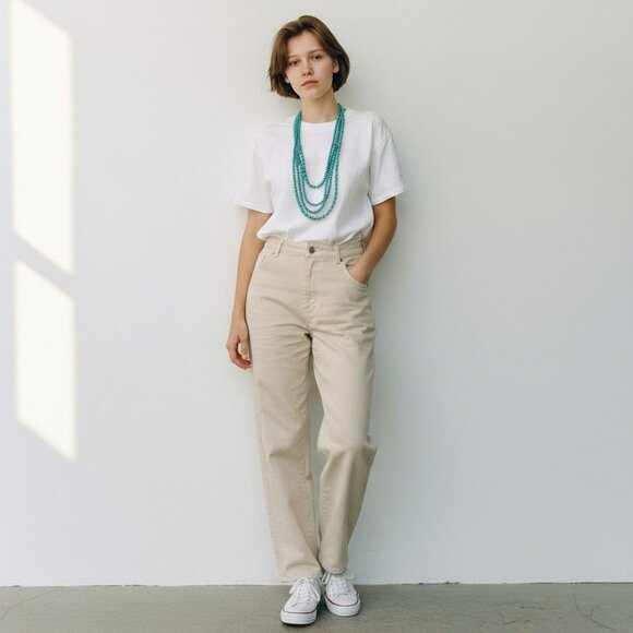 34" Multi 4 STrand Layered Faux Turquoise Beads Statement Necklace Long Extender - Picture 5 of 5